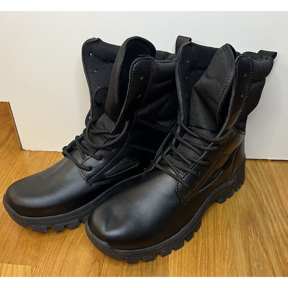 Women’s Faux Leather Lightweight Black Tactical Boots Size 43 US Size 12 NEW - Picture 2 of 7
